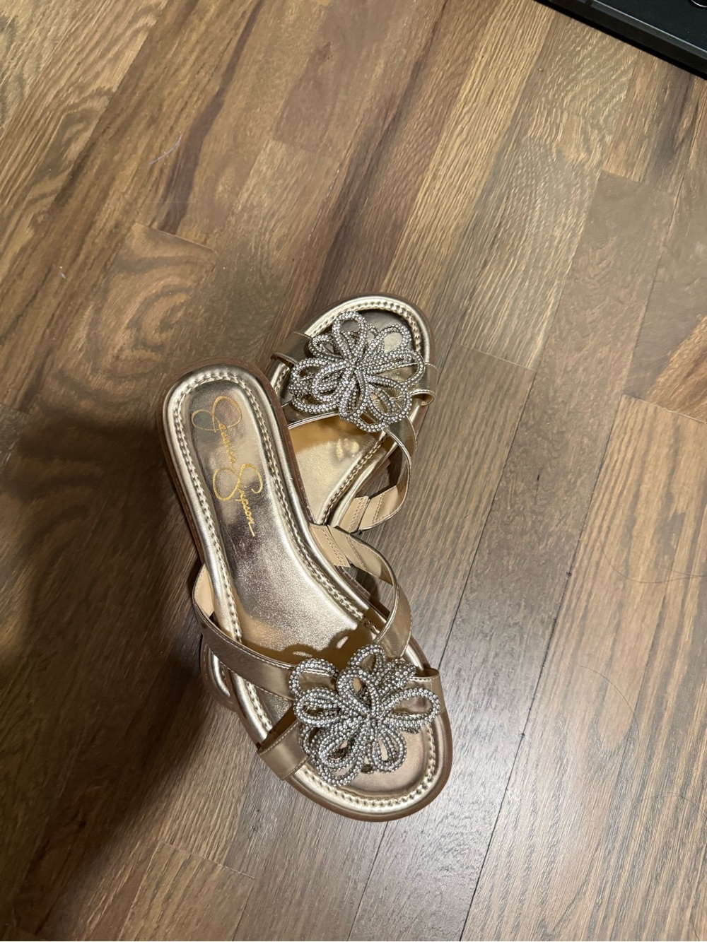 Jessica Simpson Rose Gold Beaded Flower Slide Sandals - Picture 2 of 3